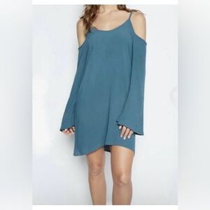NWT Michael Lauren Womens Dress XS Blue Open Shoulder Bell Sleeve